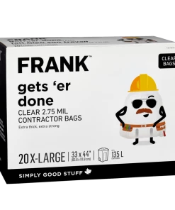 FRANK Extra-Large Contractor Garbage Bags, 20-pk, Clear, 133-L