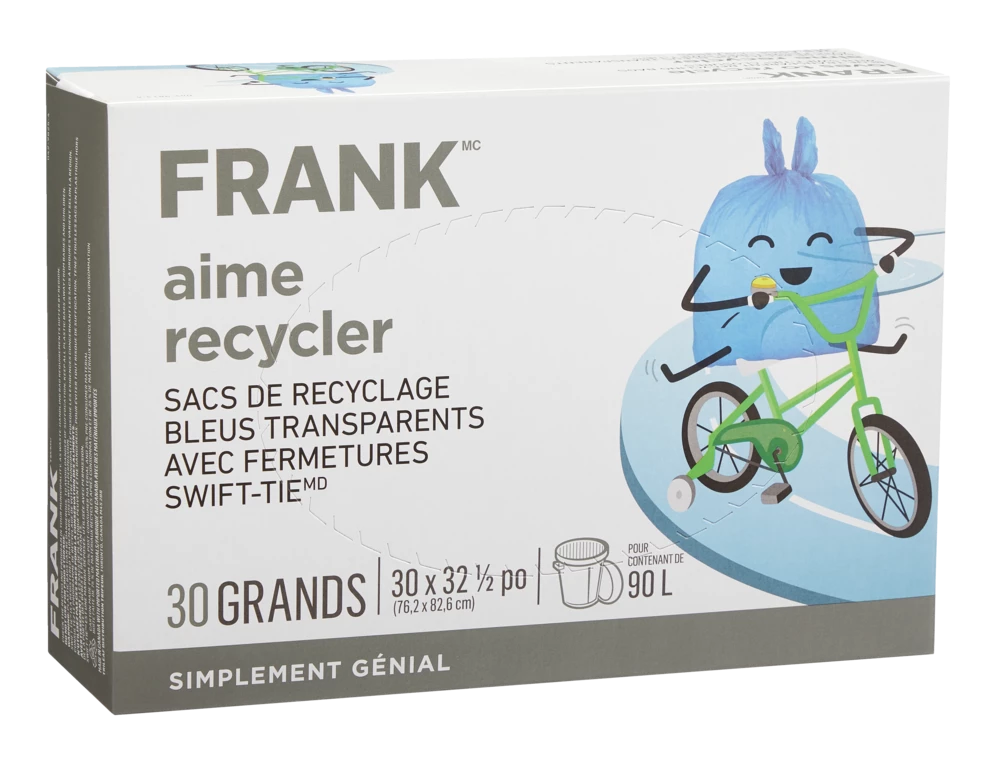 FRANK Large Swift-Tie Recycling Bags, Blue Transparent, 30-pk, 90-L 5 FRANK Large Swift-Tie Recycling Bags, Blue Transparent, 30-pk, 90-L - Image 3