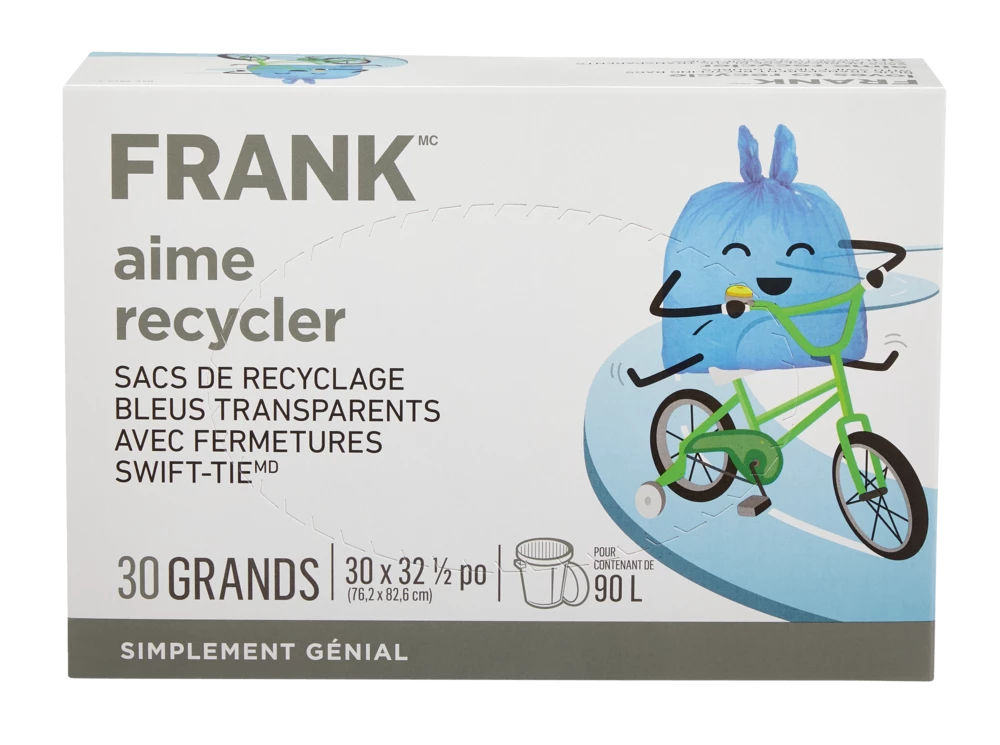FRANK Large Swift-Tie Recycling Bags, Blue Transparent, 30-pk, 90-L 4 FRANK Large Swift-Tie Recycling Bags, Blue Transparent, 30-pk, 90-L - Image 2