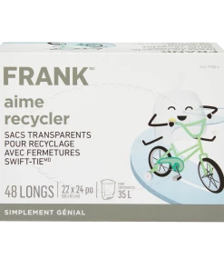 FRANK Tall Swift-Tie Recycling Bags, 48-pk, Clear, 34-L