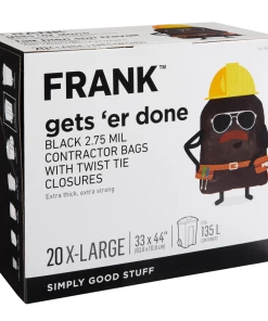 FRANK Extra-Large Twist-Tie Contractor Garbage Bags, 20-pk, Black, 135-L