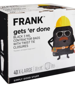 FRANK Extra-Large Twist-Tie Contractor Garbage Bags, 40-pk, Black, 135-L