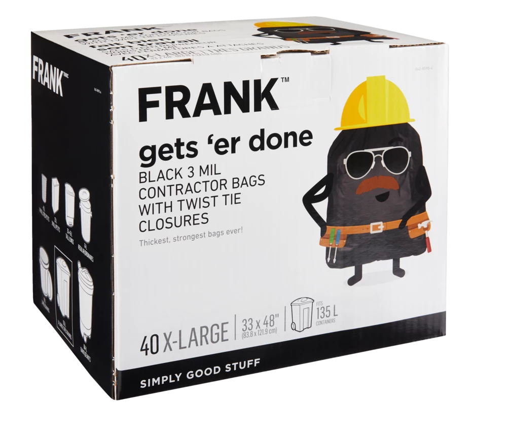FRANK Extra-Large Twist-Tie Contractor Garbage Bags, 40-pk, Black, 135-L 3 FRANK Extra-Large Twist-Tie Contractor Garbage Bags, 40-pk, Black, 135-L