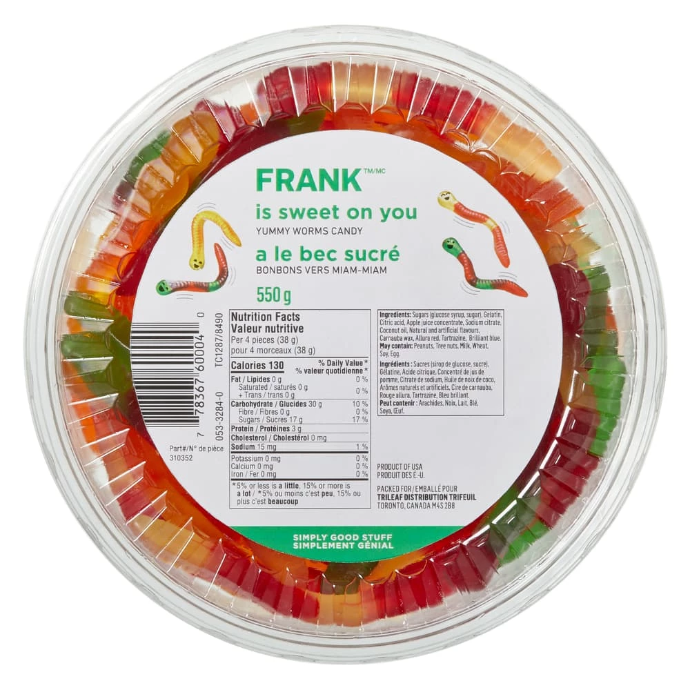 FRANK Gummy Worm Candy Tub, 550-g 3 FRANK Gummy Worm Candy Tub, 550-g