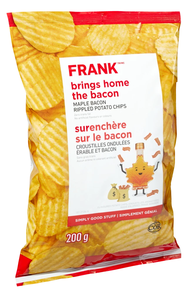 FRANK Maple Bacon Rippled Potato Chips, 220-g 3 FRANK Maple Bacon Rippled Potato Chips, 220-g