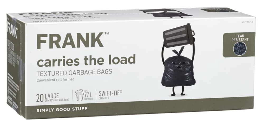 FRANK Large Swift-Tie Outdoor Textured Garbage Bags, 20-pk, 77-L 4 FRANK Large Swift-Tie Outdoor Textured Garbage Bags, 20-pk, 77-L - Image 2