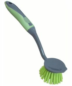 FRANK Round Non-Stick Surfaces Dish Scrub Brush With Stiff & Durable Fibre Bristles With Scraper