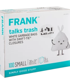 FRANK Small Swift-Tie Unscented Garbage Bags, 100-pk, White, 25-L