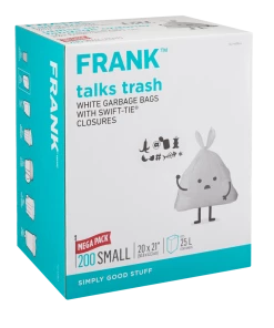 FRANK Small Swift-Tie Unscented Garbage Bags, 200-pk, White, 25-L