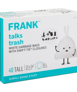 FRANK Tall Swift-Tie Unscented Garbage Bags, 40-pk, White, 35-L