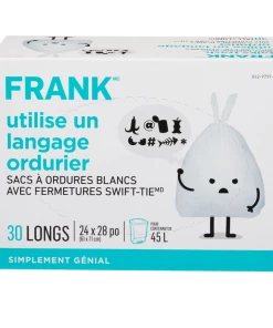 FRANK Tall Swift-Tie Unscented Garbage Bags, 30-pk, White, 45-L -Outlet Frank Store frank tall white garbage bags 45l 30pk 35b5a4d8 e76b 42e5 a31e e3938d37aaef