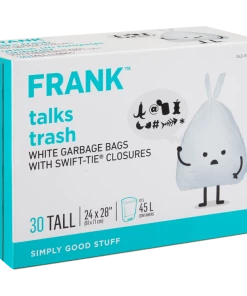 FRANK Tall Swift-Tie Unscented Garbage Bags, 30-pk, White, 45-L