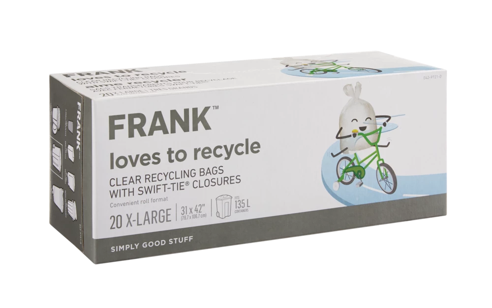 FRANK Extra-Large Swift-Tie Recycling Bags, 20-pk, Clear, 135-L 3 FRANK Extra-Large Swift-Tie Recycling Bags, 20-pk, Clear, 135-L