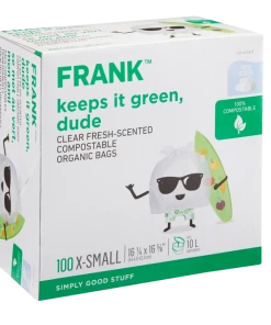 FRANK Extra-Small Organic Fresh-Scented Compostable Food Waste Bags, 100-pk, Clear, 10-L